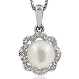Floral Pearl Pendant with Diamond Frame