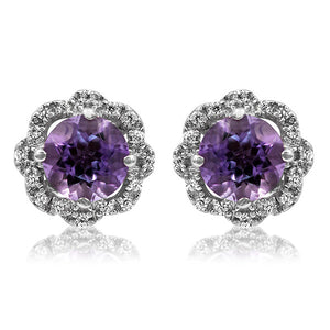 Floral Gemstone Earrings with Diamond Frame