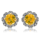 Floral Gemstone Earrings with Diamond Frame