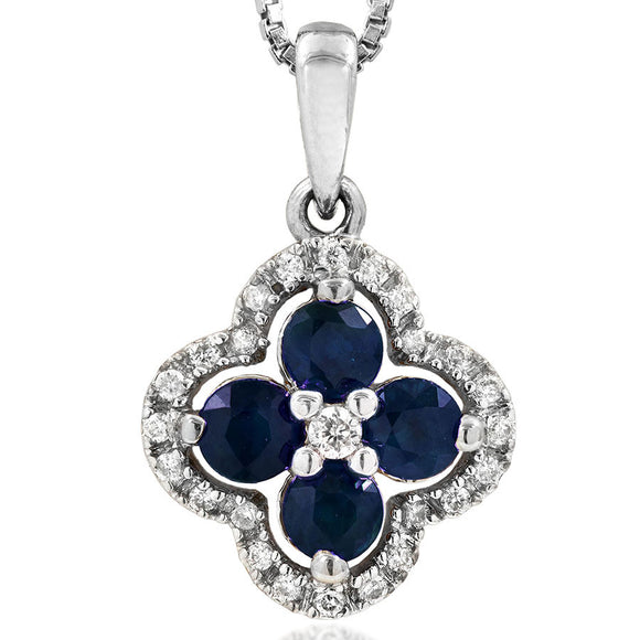 Clover Gemstone Pendant with Diamond Frame