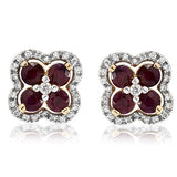 Clover Gemstone Stud Earrings with Diamond Frame