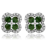 Clover Gemstone Stud Earrings with Diamond Frame