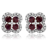 Clover Gemstone Stud Earrings with Diamond Frame