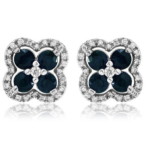 Clover Gemstone Stud Earrings with Diamond Frame