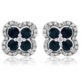 Clover Gemstone Stud Earrings with Diamond Frame