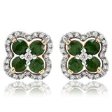 Clover Gemstone Stud Earrings with Diamond Frame