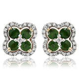 Clover Gemstone Stud Earrings with Diamond Frame