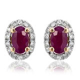 Oval Gemstone Stud Earrings with Diamond Frame