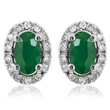 Oval Gemstone Stud Earrings with Diamond Frame