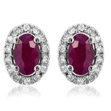 Oval Gemstone Stud Earrings with Diamond Frame