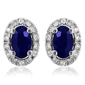 Oval Gemstone Stud Earrings with Diamond Frame