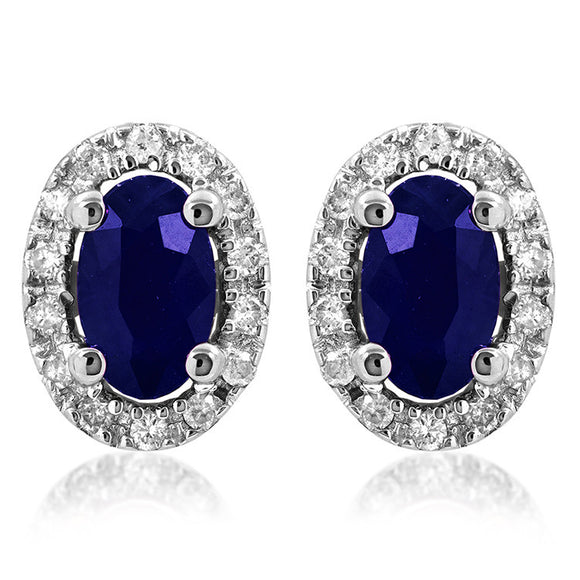 Oval Gemstone Stud Earrings with Diamond Frame