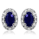 Oval Gemstone Stud Earrings with Diamond Frame