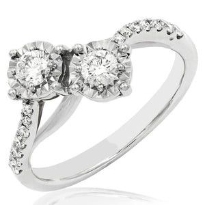 Diamond Two-Stone Illusion Bypass Ring with Rose Gold Accent
