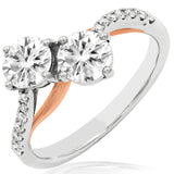 Diamond Two-Stone Semi-Mount Bypass Ring with Rose Gold Accent
