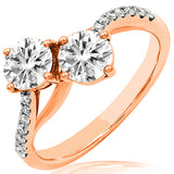 Diamond Two-Stone Semi-Mount Bypass Ring with Rose Gold Accent