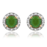 Gemstone Stud Earrings with Diamond Frame