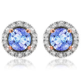 Gemstone Stud Earrings with Diamond Frame