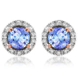 Gemstone Stud Earrings with Diamond Frame