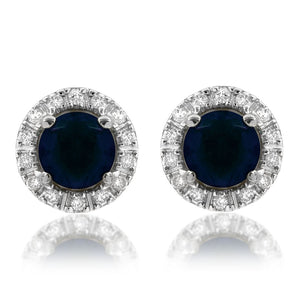 Gemstone Stud Earrings with Diamond Frame