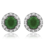 Gemstone Stud Earrings with Diamond Frame