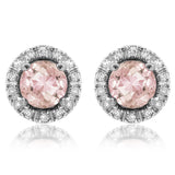 Gemstone Stud Earrings with Diamond Frame