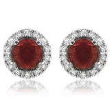 Gemstone Stud Earrings with Diamond Frame