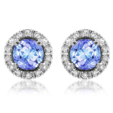 Gemstone Stud Earrings with Diamond Frame