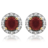 Gemstone Stud Earrings with Diamond Frame