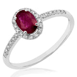Oval Gemstone Halo Ring with Diamond Accent