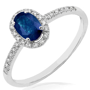 Oval Gemstone Halo Ring with Diamond Accent