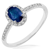 Oval Gemstone Halo Ring with Diamond Accent