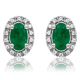 Oval Gemstone Stud Earrings with Diamond Frame