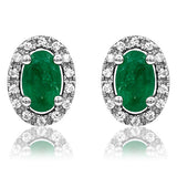 Oval Gemstone Stud Earrings with Diamond Frame