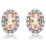 Oval Gemstone Stud Earrings with Diamond Frame