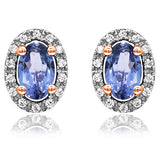 Oval Gemstone Stud Earrings with Diamond Frame