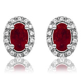 Oval Gemstone Stud Earrings with Diamond Frame