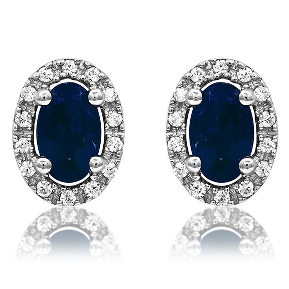 Oval Gemstone Stud Earrings with Diamond Frame