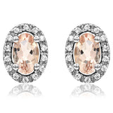 Oval Gemstone Stud Earrings with Diamond Frame