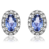 Oval Gemstone Stud Earrings with Diamond Frame