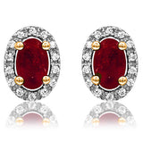 Oval Gemstone Stud Earrings with Diamond Frame