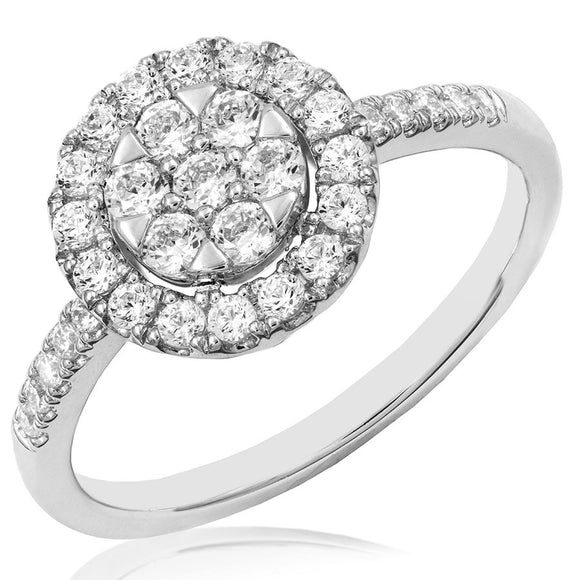 Diamond Cluster Halo Ring with Scallop Set Band