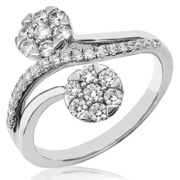 Diamond Cluster Two-Stone Bypass Ring