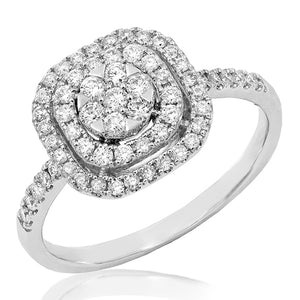 Cushion Double Halo Diamond Cluster Ring