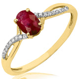 Oval Gemstone Ring with Diamond Accent and Split Shoulders