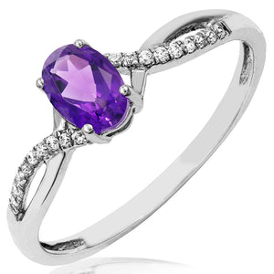 Oval Gemstone Ring with Diamond Accent and Split Shoulders