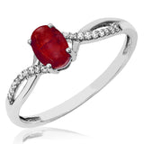 Oval Gemstone Ring with Diamond Accent and Split Shoulders