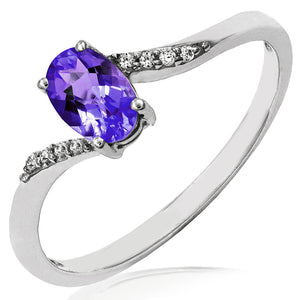 Oval Gemstone Bypass Ring with Diamond Accent