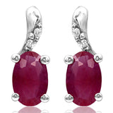 Oval Gemstone Earrings with Diamond Accent