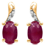 Oval Gemstone Earrings with Diamond Accent